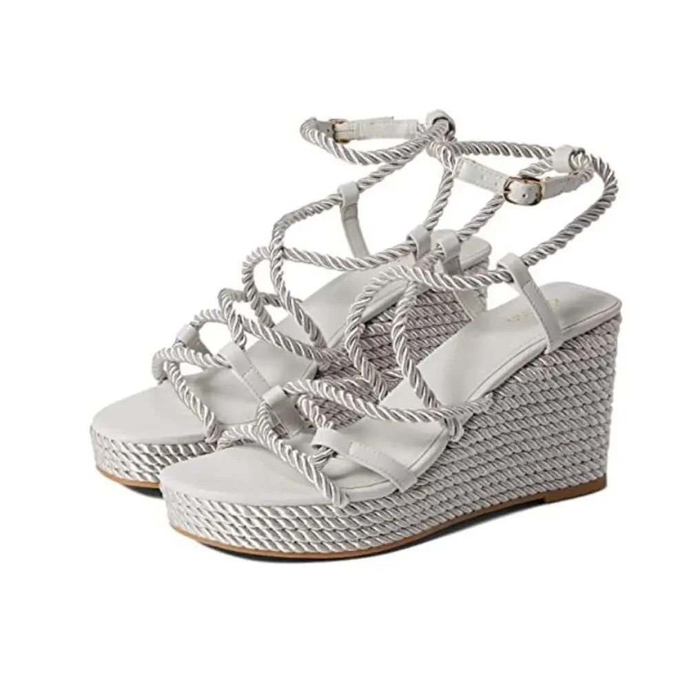 Guess Women's Almond Toe Natesha Rope Espadrille Wedges Sandals Gray Size 6.5M
